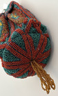 Antique 1910-20s Victorian Beaded Drawstring Purse Art Deco Silk Lined Hand Bag