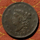 1817 Coronet Large Cent  Vf Details     Superb Details   Color  Light Porosity