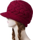 Knit Hat Winter Brim Beanie Hats Women Slouchy Beanie Cap Visor Warm Newsboy