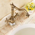 Art Ceramic Decorate Cross Handles Bathroom Sink Faucet Swivel Water Mixer Tap
