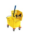Commercial 35 Qt Mop Bucket Yellow Dual Chamber Metal Casters Wringer Separator