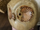 Vintage Mcm Studio Pottery Owl Figurine 4  Round Ball With Tan Brown Glaze 70s