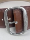 Women   s Wide Brown Leather Belt Size L 36    3    Inch Silver Buckle