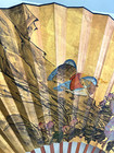 Vintage X-large Asian Wall Art Fan Gold Birds   Flowers Hand-painted 62 w X 35 h