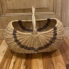 Vintage Handcrafted Large Woven Buttocks Gathering Basket With Bentwood Handle