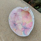 Clam Shell Jewelry Dish  Hydrangea Design  Coastal Gift Idea