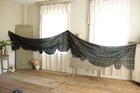 Antique Ikat Fabric French Flamme 18th C Indigo Timeworn Valance Drape Large