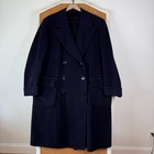 Vintage Overcoat Mens 48 Navy Blue Double Breasted 1960s 1950s Peak Lapel Wool