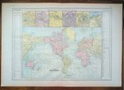 1900 World Map 26 x18  Cram Standard American Railway System Old Antique Chart