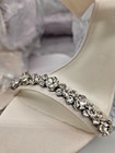 Oleg Cassini Melania Bridal Shoes Ivory Satin Bow Rhinestone Block Heels 8