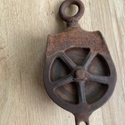 2 Antique Large Barn Wood   Iron Blocks Hoist Pulley Rustic Farm Industrial