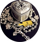 Handmade Silver Rose Beads Catholic 5 Decade Rosary Case Cross Gift Box Italy Cr