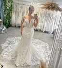 Mermaid Wedding Dresses Long Sleeve Backless Lace Applique Plus Size Bridal Gown