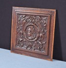 Antique French Solid Oak Highly Carved Panel With Portrait Carving Late 1800 s