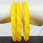 Vintage Yellow Twisted Rope Bangle Bracelet Set Retro 60s 70s Stacking Plastic