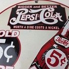 Vintage Pepsi-cola 5   Bottle Porcelain Sign - Worth Dime Nickel Sign