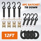  4  New 1  X 12  3300 Lb Ratchet Straps J Hook Heavy Duty Tie Downs