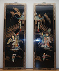 Vintage Lacquer Chinese Carved Jade soapstone Wall Art Panels  12  X 36  Each 