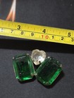 Vintage Antique Art Deco Emerald Cut Glass Green Rhinestone Gold Tone Brooch