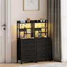 Furnulem Black Nightstand With Bookshelf  Tall Bedside Table   Night Stand