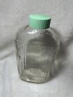 Vintage Refrigerator Glass Water Bottle Green Lid Quart Ribbed 9-1 2    Tall Jug