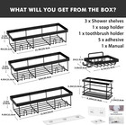 Adhesive Shower Caddy Organizer Shelves 5 Pack     Stainless Steel Bathroom Rack