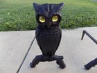 Owl Andirons Yellow Glass Eyes Cast Iron Fireplace Decor Vintage