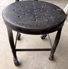 Vintage Toledo Uhl Style Industrial Rolling Stool Perforated Steel Seat Casters