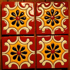 Matched Set 4 Mexico Talavera Ceramic Pottery Tiles Hand Made 4 25  Sq Orange