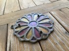 Vintage Flower Stained Glass   Metal Footed Trivet Red Yellow Made In Taiwan