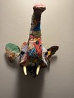 Rare Vintage Patchwork Handmade Elephant Trunk Up Head Wall Mount W  Tusks