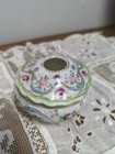 Antique Hand Painted Porcelain Hair Receiver - Pink And Purple Roses With Gold