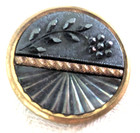 1 1 8 In Antique Gray Blue Glass Button With Brass Edge Metal Base Art Deco