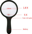Extra Large 3 Led Handheld Magnifying Glass With Dual Glass - Magnifier For Seni
