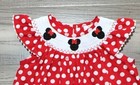 New Boutique Minnie Mouse Girls Embroidered Smocked Red Dress