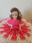 Crocheted Doll Pillow Handmade Pink And White 9 5  Height Doll Vintage 