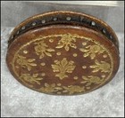 Antique Florentine Leather Embossed Fleur-de-lis Pinwheel Pincushion Pin Cushion