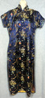 Vintage Jin Feng Cheongsam Dress Size 42 Large Blue Gold Dragons 100  Silk Chic