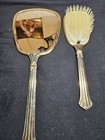 Vintage Art Nouveau Vanity Dresser Set 2 Piece Brush And Mirror Gold Tone 