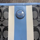 Coach Large Coated Canvas Tote Bag With Blue   Cream Leather Trim Silver Accents