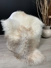 Curly Icelandic Cream White Brown Sheepskin Hide Fur Throw Pelt Long Soft Wool