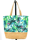 Blue   Green Tropical Monstera Palm Leaf Shoulder Tote Bag W  Linen Bottom Nwt