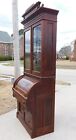 Victorian Walnut Glass Door Cylinder Roll Secretary