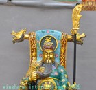 Old China Bronze Cloisonne Enamel Gilt Warrior Guan Gong Yu Dragon Buddha Statue