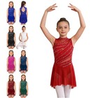 Girls Lyrical Dance Sheer Mesh Ballet Skirted Leotard Rhinestone Skating Dress