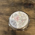 Porcelain Compact W Mirror Pink Floral Design Gold Tone 3    Japan Vtg Eisho