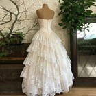 Vintage Off Shoulder A-line Wedding Dresses Lace Appliques Ruffled Bridal Gowns 