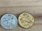 2 Risqu   Comic Coin- Adult Vintage Token-   oh  Heads Ah  Tails   -bronze silver