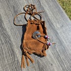 Vintage Handmade Suede Drawstring Pouch Medicine Marble Bag