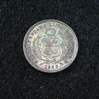 1863 Yb Peru - 1 2 Dinero - Silver - Km 189 - Ch Unc   Bu - Rainbow Toned